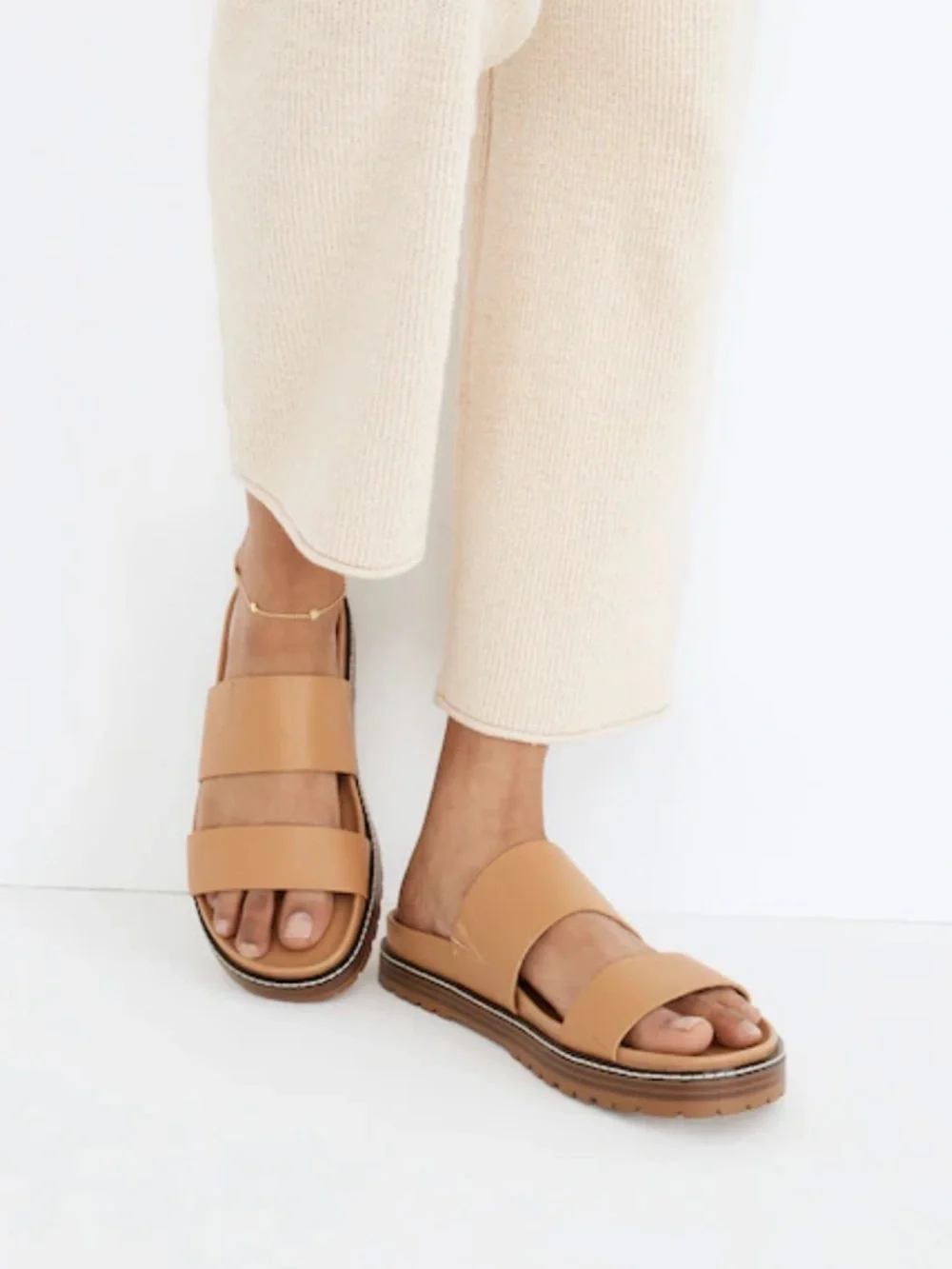 NEW Madewell | Double-Strap Slide Sandal in Tan-Cognac Leather | 7.5 - Picture 2 of 9